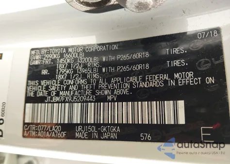 2018 Lexus Gx 460 z USA, uszkodzony, nr VIN JTJBM7FX9J5209443